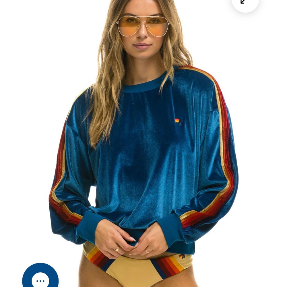 Aviator Nation Velvet Sweatshirt with Striped Sleeves